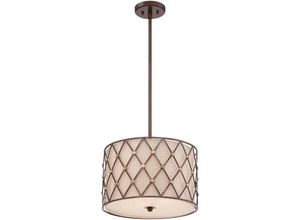 5024005206217 - Qz-brown-lattice-p-m Hängeleuchte Brown Lattice 3xE27 Stahl Kupferschlucht Leinen hellbraun H254cm Ø406cm dimmbar höhenverstellbar - Quoizel