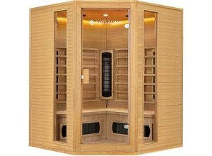 4260565523857 - Eck-Infrarotkabine Nyborg E150K - Infrarotsauna 150x150 cm mit Dual-Technologie & LED-Farblicht - bis zu 4 Personen - Wärmekabine aus Hemlock