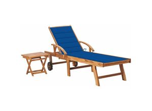 8720286269558 - Sonnenliege，Liegestuhl mit Tisch und Auflage Massivholz Teak vidaXL