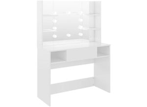 8720286391655 - Bonnevie - SchminktischFrisiertisch LED-Beleuchtung 100x40x135 cm mdf Glänzendes Weiß vidaXL