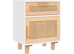 8720287102298 - Bonnevie - NachttischBeistelltisch Weiß Massivholz Kiefer und Natur-Rattan vidaXL