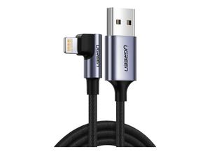 6957303865215 - Ugreen 90 Grad 1M mfi 24A Ladekabel Winkel usb Kabel abgewinkelt Nylon geflochten Schnellladegerät Daten Sync l Form Kabeladapter für iPhone Modelle