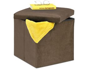 4052025887490 - Sitzhocker Sitzwürfel mit Stauraum hbt 38 x 38 x 38 cm faltbar Aufbewahrungshocker aus mdf & Samt braun - Relaxdays