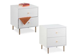 4052025874858 - Nachttisch 2er Set 2 Schubladen Nachtschrank Schlafzimmer Beistelltisch HxBxT 52 x 45 x 40 cm weiß gold - Relaxdays 4052025874858 - Nachttisch 2er Set 2 Schubladen Nachtschrank Schlafzimmer Beistelltisch HxBxT 52 x 45 x 40 cm weiß gold - Relaxdays