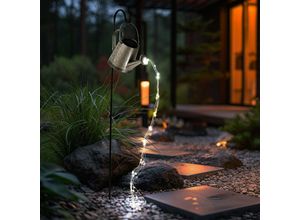 4069033001800 - Nowa - Solarleuchte Gießkanne Solarlampe Gartendeko Erdspieß Gießkanne Außenleuchte Metall schwarz silber 24x led LxBxH 32x32x90 cm