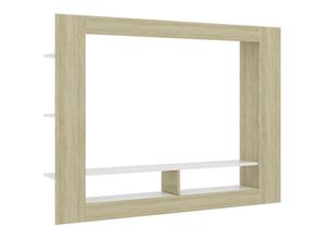 8719883786742 - TV-Schrank Weiß und Sonoma-Eiche 152x22x113 cm Holzwerkstoff vidaXL90191