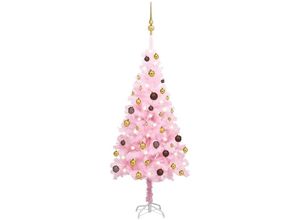 8720286495841 - Bonnevie - Künstlicher Weihnachtsbaum mit Beleuchtung & Kugeln Rosa 120cm vidaXL212253