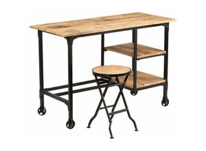 8718475574156 - Computertisch，Schreibtisch mit Klapphocker Mangoholz Massiv 115x50x76 cm vidaXL