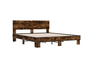 8721102614859 - Bettgestell Räuchereiche 150x200 cm Holzwerkstoff und Metall Vidaxl 443749