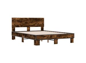 8721102615054 - Bettgestell Räuchereiche 135x190 cm Holzwerkstoff und Metall Vidaxl Braun