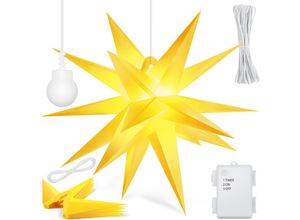 4260751948198 - Leuchtstern 3D led Weihnachtsstern mit Timer für innen und außen Adventsstern Beleuchtet hängend Stern + Warmweiß Licht Gelb   mit Timer   35cm