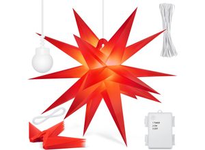 4260751948228 - - Leuchtstern 3D led Weihnachtsstern mit Timer für innen und außen Adventsstern Beleuchtet hängend Stern + Warmweiß Licht Rot   mit Timer  