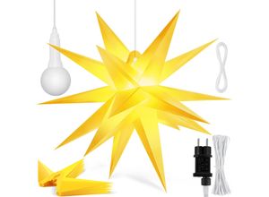 4260751948204 - KESSER® Leuchtstern 3D LED Weihnachtsstern mit Timer für innen und außen Adventsstern Beleuchtet hängend Stern + Warmweiß Licht 60cm Gelb   mit