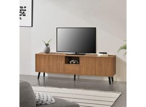 4059438583421 - [encasa] - Fernsehtisch Hedemora 140x30x455 cm Dunkler Holzton encasa - Dunkelbraun