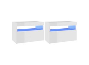 8720286640692 - Nachttische mit LED-Leuchten 2 Stk Hochglanz-Weiß 60x35x40cm vidaXL - Weiß