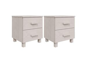 8720286817551 - Bonnevie - 2er-Set NachttischeBeistelltische hamar Weiß 40x35x445 cm Massivholz vidaXL
