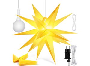 4260751948211 - KESSER® Leuchtstern 3D LED Weihnachtsstern mit Timer für innen und außen Adventsstern Beleuchtet hängend Stern + Warmweiß Licht 100cm Gelb   mit