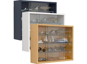 4051814440342 - Wandregal Glasvitrine hängend Vitrine Glas Maße H 40 x B 50 x T 12 cm Hängevitrine Glas Modern und platzsparend Glas Vitrinenschrank - Drivalo S Gr 50 honig eiche B50cm H40cm T12cm Holzwerkstoff Holz Spanplatte Glas Regale