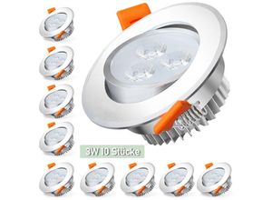 0726504541909 - Wolketon - 10X 3W led Strahler Spot Einbaustrahler Deckenstrahler Deckenspot 230V 245lm Kaltweiß Einbauspot Einbauleuchte Deckeneinbauleuchte - Silber