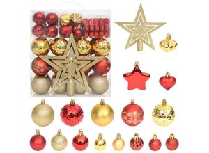 8720286380734 - 70-tlg Weihnachtskugel-Set，Christbaumschmuck Weihnachtsbaumschmuck Golden und Rot vidaXL