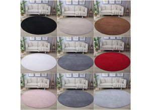 8682455391074 - Waschbarer Runde Teppich Kurzflor Flauschig Weich Einfarbig Felloptik Soft