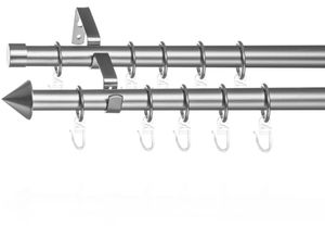 4250434154312 - Gardinenstange ORIGINAL Gardinenstange Kegel 20 mm ausziehbar 2 läufig 130 - 240 cm Chrom Gardinenstangen Gr L 130 cm - 240 cm Ø 20 mm 1 St 2 läufig silberfarben (matt) Kinder Gardinenstangen für Zweiläufige Vorhangstange mit Ringen Gardinen und Stores