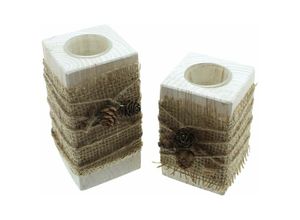 4007299004036 - Dekoleidenschaft - Teelichthalter Natural Vintage 2er Set rustikale Block Kerzenhalter mit Zapfen FF-507007