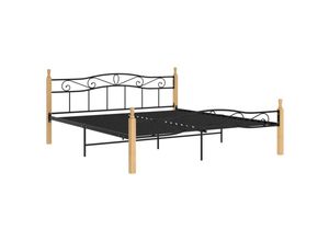 8720286196571 - BettgestellSchlafzimmerbett Schwarz Metall und Massivholz Eiche 200x200 cm vidaXL