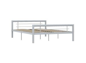 8719883888897 - Bonnevie - BettgestellSchlafzimmerbett Grau und Weiß Metall 140 × 200 cm vidaXL