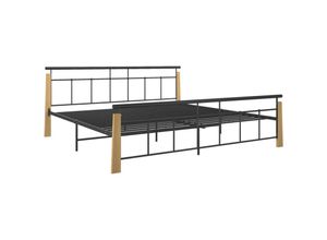 8720286196434 - Bonnevie - BettgestellSchlafzimmerbett Metall und Massivholz Eiche 200x200 cm vidaXL