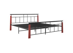 8720286196359 - Bonnevie - BettgestellSchlafzimmerbett Metall und Massivholz Eiche 180x200 cm vidaXL