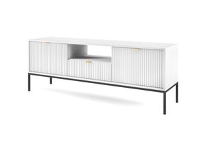 5903025596242 - Selsey - vellore - TV-Element Fernsehschrank - Weiß mit geriffelten Fronten und schwarzen Metallbeinen 154 cm