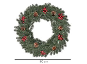 4251774921589 - Weihnachtskranz mit Schmuck grün Ø60 x 8T cm Weihnachtskranz Weihnachten Türkranz Tannenkranz künstlich