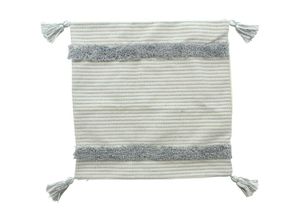 4007299005149 - Dekoleidenschaft - Kissenhülle Stipes mit Quasten 45x45 cm creme   blau Kissenbezug Zierkissenbezug