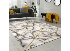 4061981081187 - Teppich Wohnzimmer Kurzflor Modernes Marmor Design Geometrisch Grau Gold 120x170 cm - Paco Home