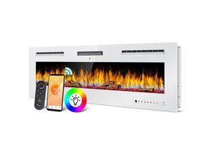 4260751948389 - KESSER® Elektrokamin Wandkamin Elektrischer Kamin mit Heizung 9 Farbmodi LED flammeneffekt 900 1800 W Kaminofen Wand und einbaukamin Wandmontage Heizung App-Funktion Fernbedienung Touchscreen