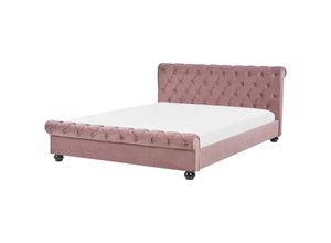 4260586353341 - Beliani - Bett Polsterbett Rosa 160 x 200 cm Samtstoff Doppelbett Stilvolle Versteppung Hohe Kopfteil Geschwungene Formgebung Klassisch Chesterfield