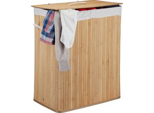 4052025942786 - Wäschekorb Bambus mit Deckel rechteckiger Wäschesammler 2 Fächer 95 l Volumen faltbare Wäschebox natur - Relaxdays