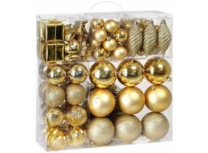 4250525369540 - - casaria® Weihnachtskugeln 103er Set Christbaumkugeln Weihnachtsbaumkugeln Weihnachtsbaumschmuck gold