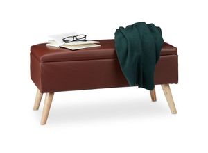 4052025934040 - Sitzbank mit Stauraum 40 l gepolstert Holzbeine Truhenbank Kunstleder HxBxT 40 x 80 x 395 cm braun - Relaxdays