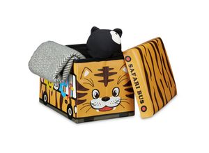 4052025992903 - Relaxdays - Faltbare Spielzeugkiste Tiger hbt 32 x 48 x 32 cm stabiler Kinder Sitzhocker als Spielzeugbox aus Kunstleder mit Stauraum ca 37 l und