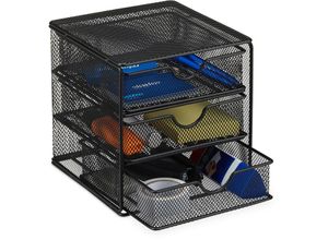 4052025953379 - Schreibtischorganizer Büroablage aus Metallgeflecht Ablagebox für Bürobedarf HxBxT 17 x 16 x 17cm schwarz - Relaxdays