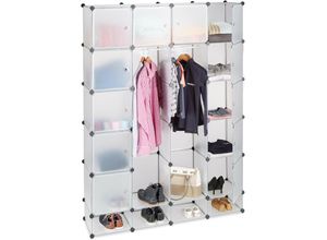 4052025955984 - Relaxdays - Kleiderschrank Stecksystem aus Kunststoff 18 Fächer mit Tür großer Garderobenschrank 145x200 cm transparent