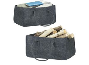 4052025244606 - Relaxdays - 2x Kaminholztasche faltbar flexibel Griff 27 Liter Filz Aufbewahrungskorb hbt 25 x 25 x 50 cm modern anthrazit