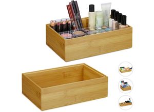 4052025296667 - Relaxdays - 2 x Ordnungsbox Bambus stapelbar natürliche Optik Aufbewahrungsbox Küche Bad Dekobox HxBxT 7 x 23 x 15 cm natur