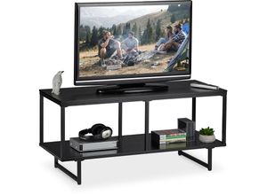 4052025267834 - Tv Lowboard mdf 2 große Ablagen extra Stauraum Fernsehtisch modern HxBxT 505 x 1105 x 455 cm schwarz - Relaxdays