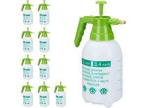 4052025298975 - Relaxdays - 10 x Drucksprüher 15 Liter einstellbare Messingdüse Garten Bewässerung Schädlingsbekämpfung pe weiß grün