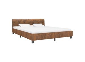 8719883698236 - Bonnevie - BettgestellSchlafzimmerbett Braun Wildleder-Optik 160 x 200 cm vidaXL