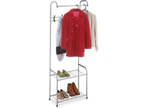 4052025986889 - Garderobe mit Schuhablage 4 Paar Schuhe 4 Haken 1 Kleiderstange Flurgarderobe hbt 173 x 60 x 31cm grau - Relaxdays