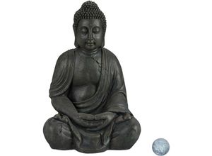 4052025935047 - Buddha Figur sitzend xl 70 cm Gartenfigur Dekofigur Wohnzimmer wetterfest & frostsicher dunkelgrau - Relaxdays